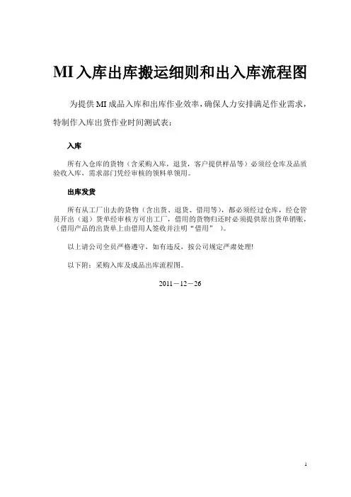 MI入库搬运和出货流程