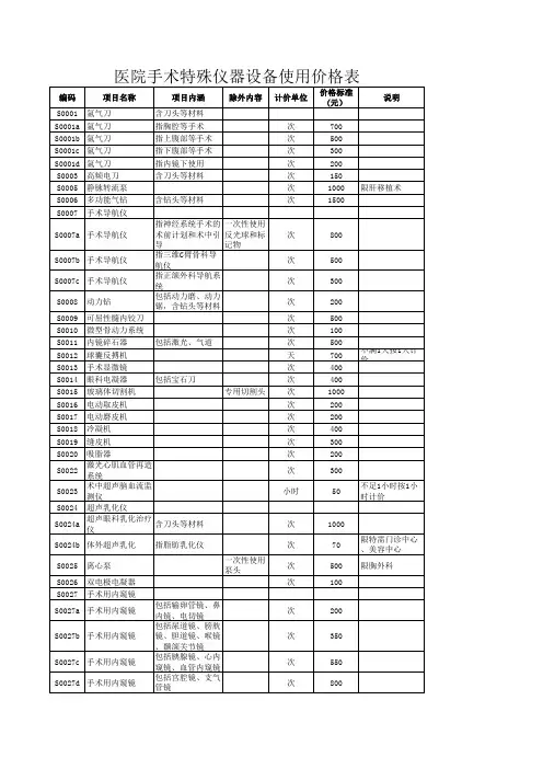 医院手术特殊仪器设备使用价格表