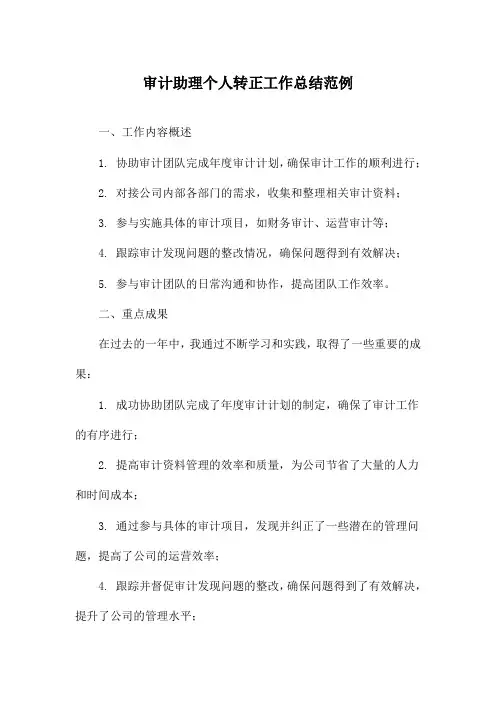 审计助理个人转正工作总结范例