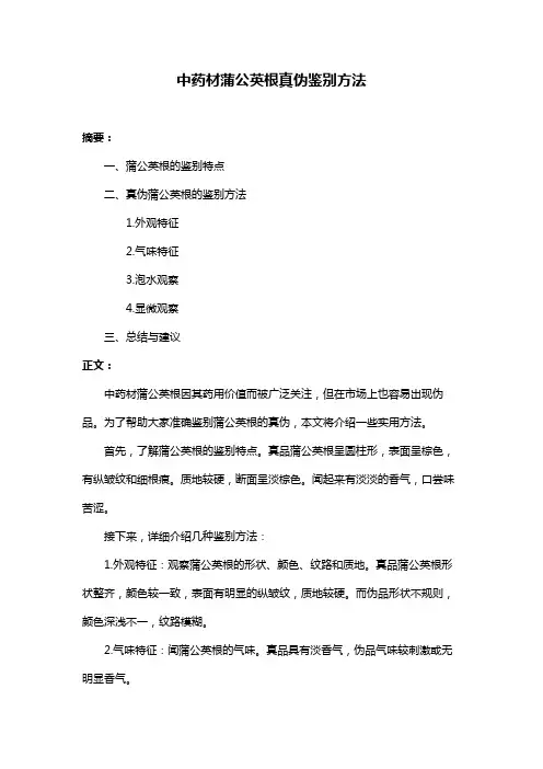 中药材蒲公英根真伪鉴别方法