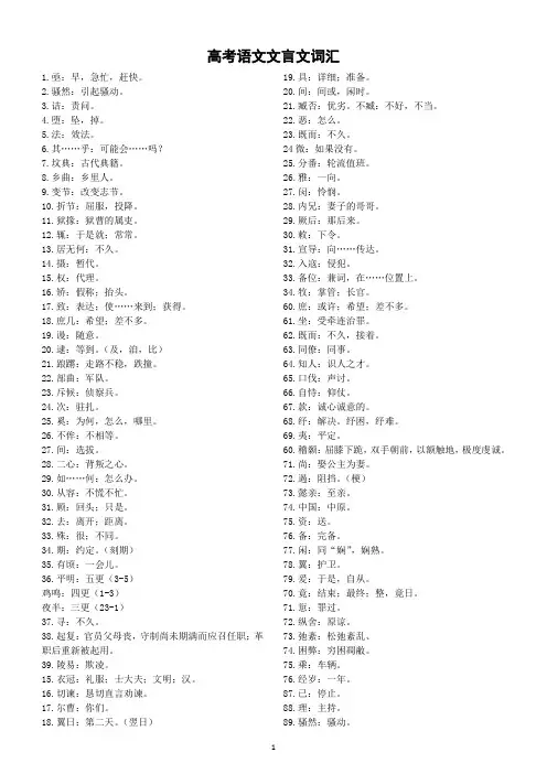 高中语文高考文言文词汇汇总(共350个)