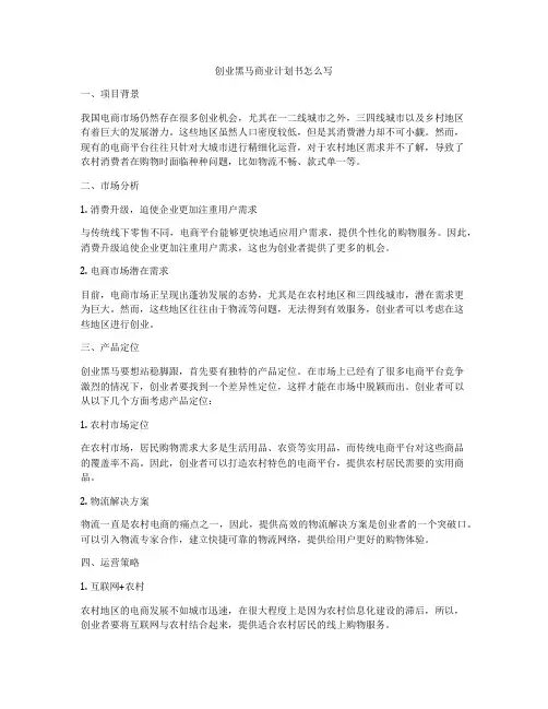 创业黑马商业计划书怎么写