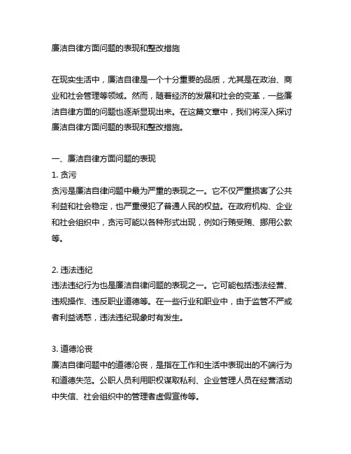 廉洁自律方面问题的表现和整改措施