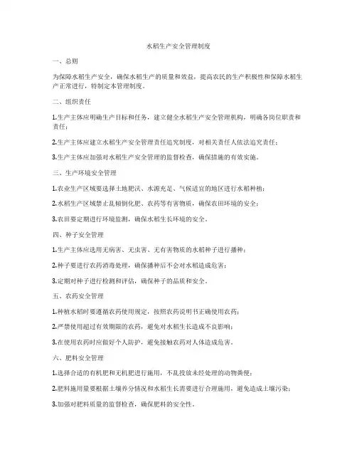 水稻生产安全管理制度