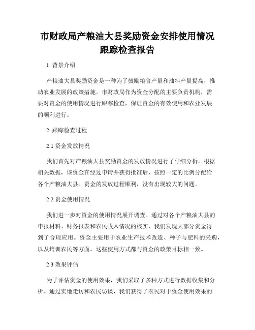 市财政局产粮油大县奖励资金安排使用情况跟踪检查报告