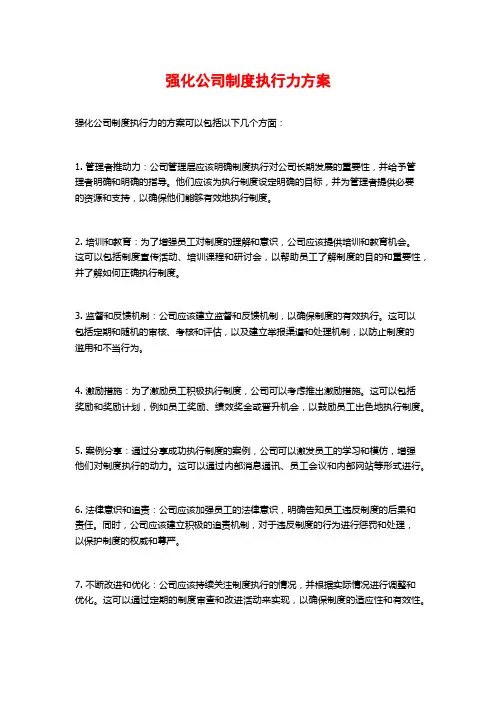 强化公司制度执行力方案