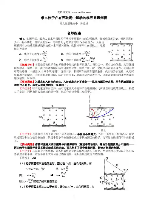带电粒子在有界磁场中运动的临界问题例析