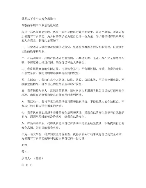 暑期三下乡个人安全承诺书