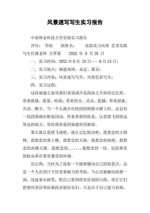 风景速写写生实习报告