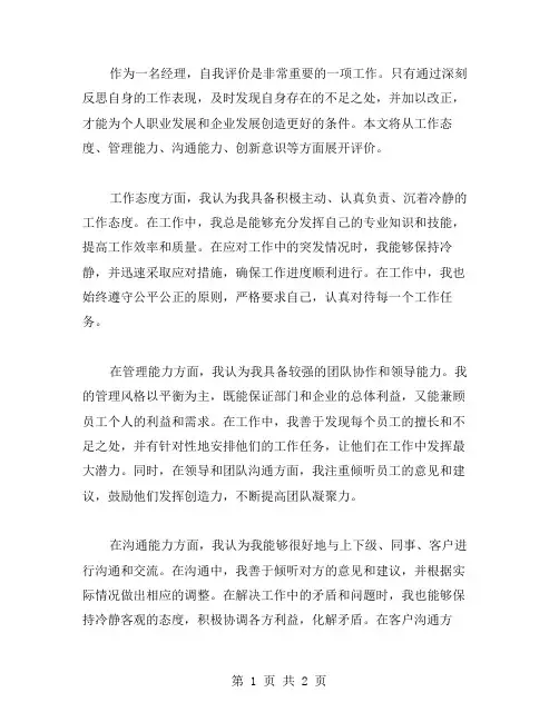 经理的自我评价范文样本