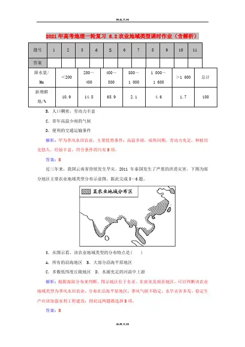 2021年高考地理一轮复习 8.2农业地域类型课时作业(含解析)