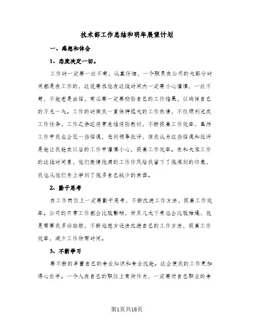 2024年技术部工作总结和明年展望计划（5篇）
