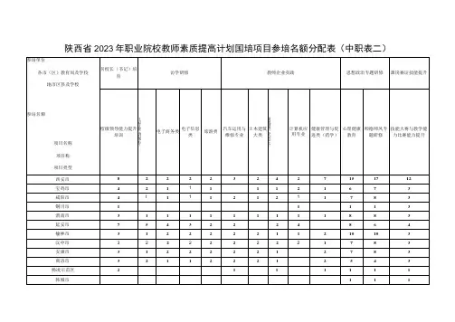 陕西省2023年职业院校教师素质提高计划国培项目参培名额分配表中职表二