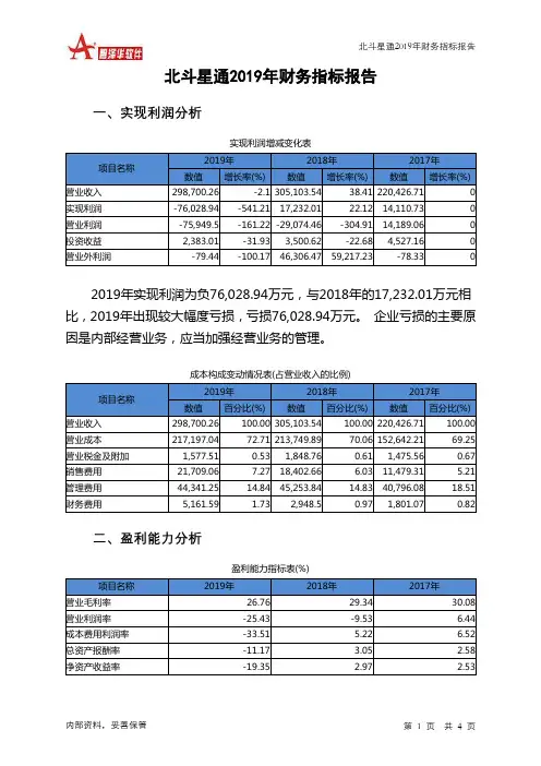 北斗星通2019年财务指标报告
