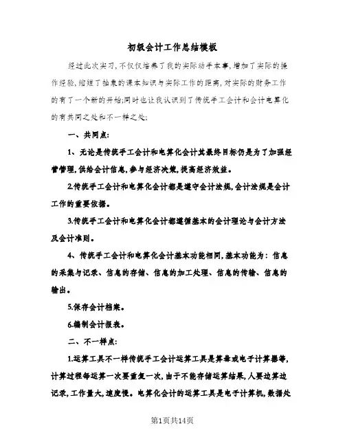 2024年初级会计工作总结模板(四篇)