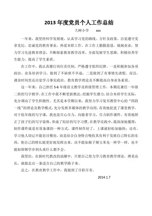 2013年度党员个人工作总结