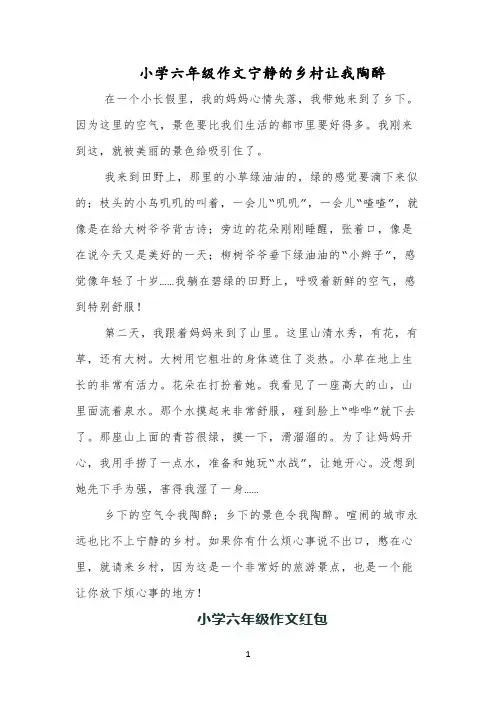 小学六年级作文宁静的乡村让我陶醉
