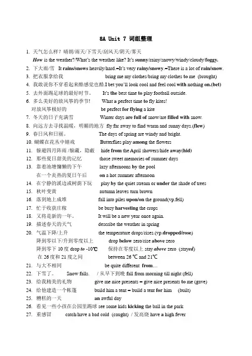 译林版英语 8A Unit 7 词组整理