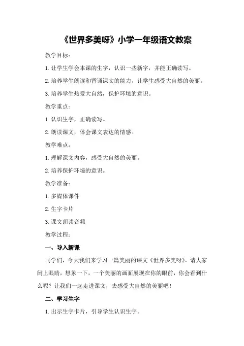 《世界多美呀》小学一年级语文教案