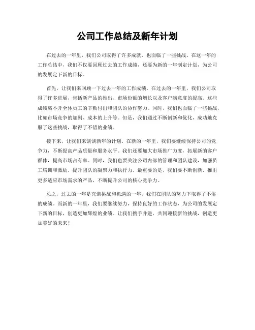 公司工作总结及新年计划