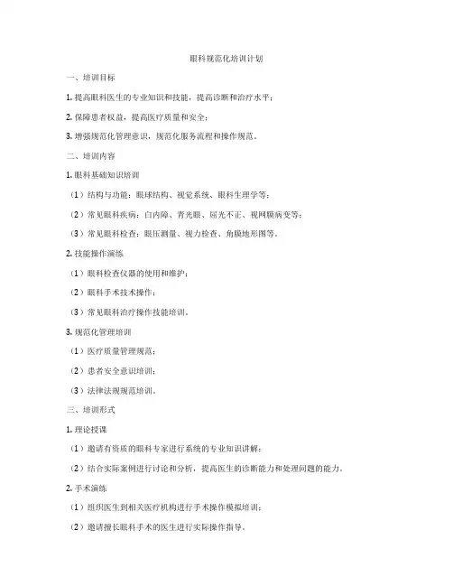 眼科规范化培训计划