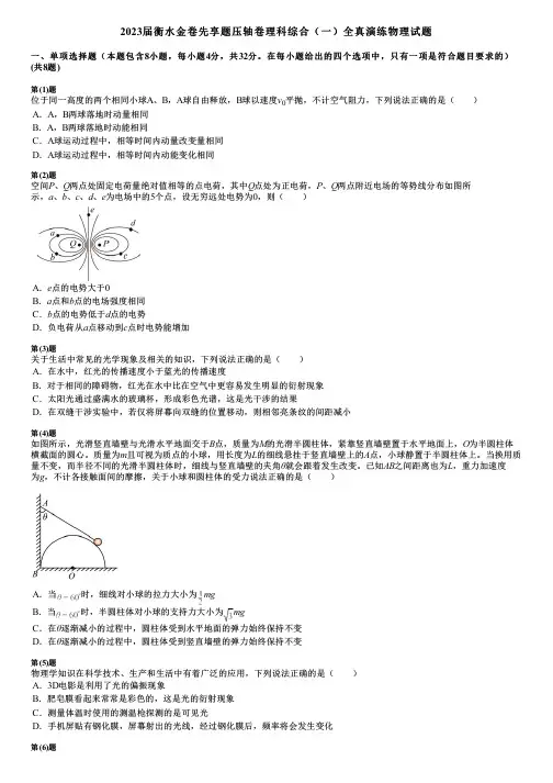 2023届衡水金卷先享题压轴卷理科综合(一)全真演练物理试题