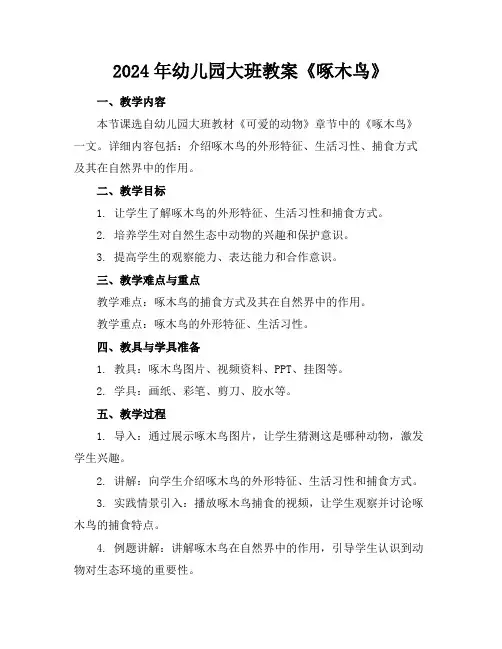 2024年幼儿园大班教案《啄木鸟》