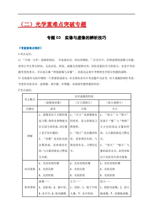 专题03++实像与虚像的辨析技巧-2023年中考物理重难点瓶颈突破(难点剖析+真题汇编+原创预测)