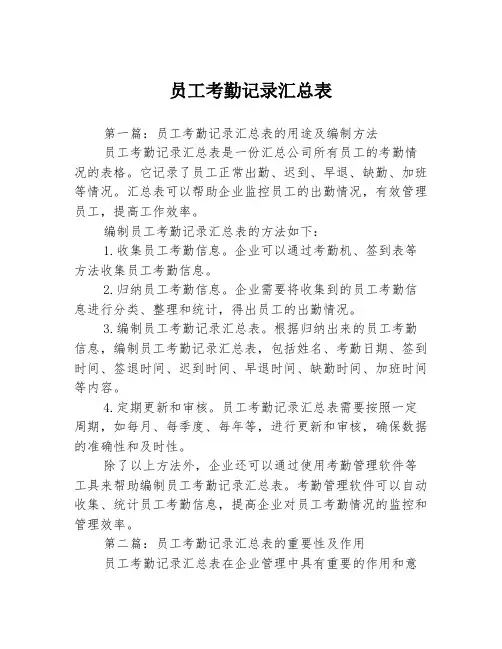 员工考勤记录汇总表3篇