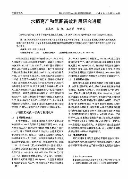 水稻高产和氮肥高效利用研究进展
