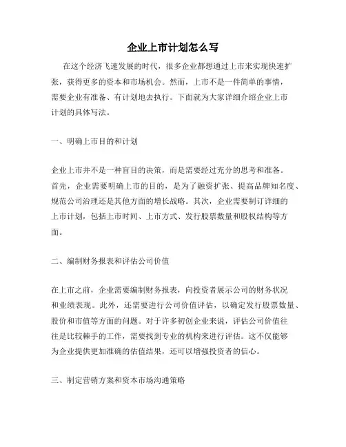 企业上市计划怎么写