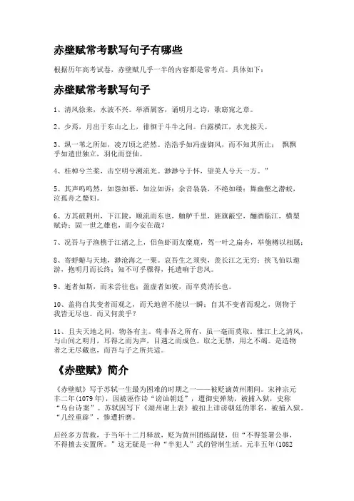赤壁赋常考默写句子有哪些