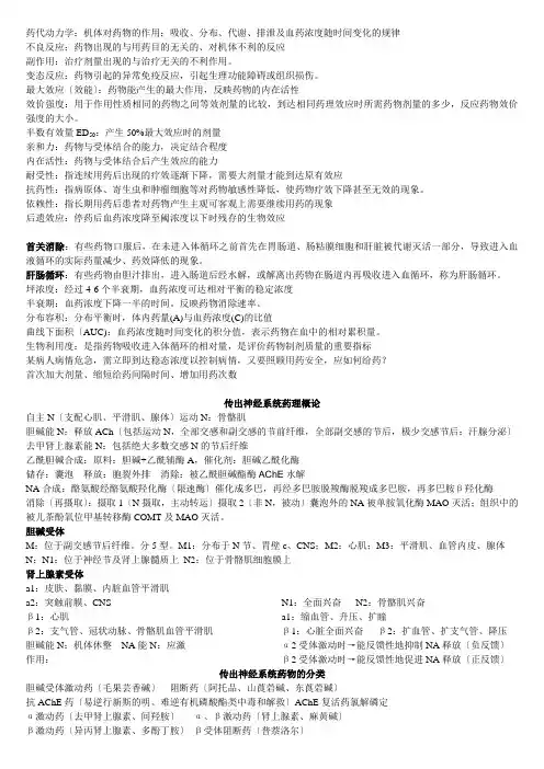 药理学考试重点整理打印版
