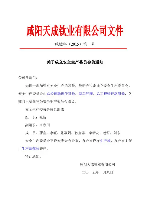 3、关于成立安全生产委员会的通知(红头)