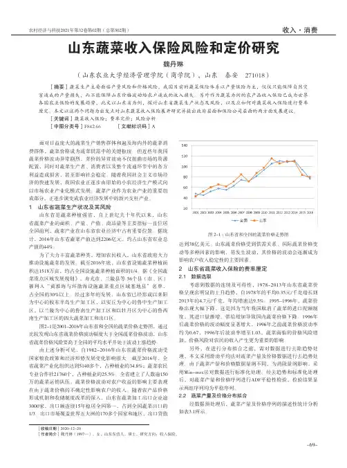 山东蔬菜收入保险风险和定价研究