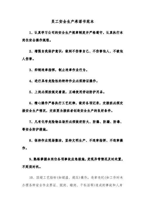 员工安全生产承诺书范本（5篇）