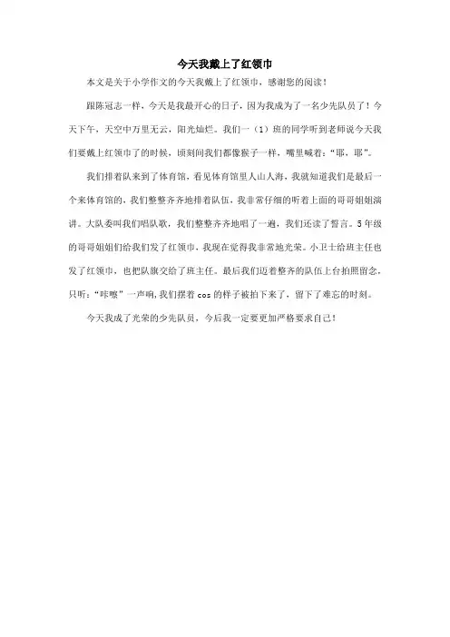 今天我戴上了红领巾_小学作文