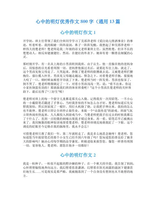 心中的明灯优秀作文800字(通用13篇