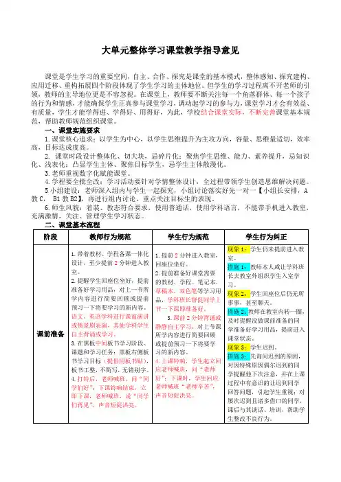 大单元整体学习课堂教学指导意见