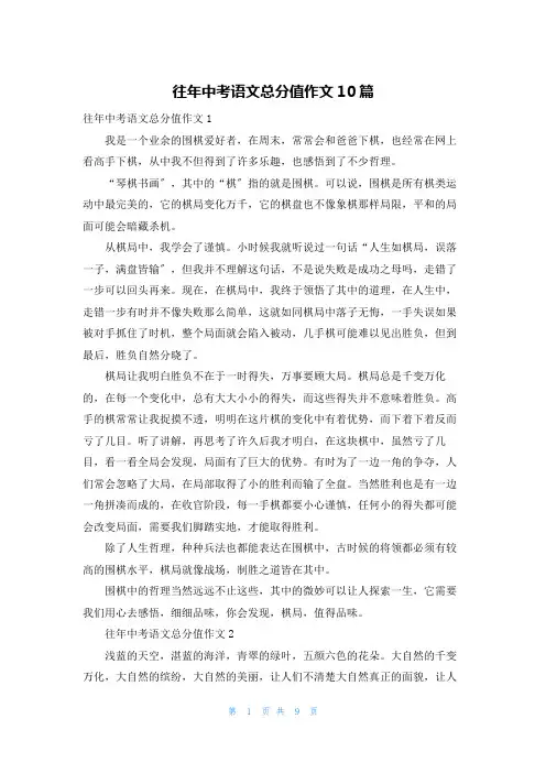 往年中考语文满分作文10篇