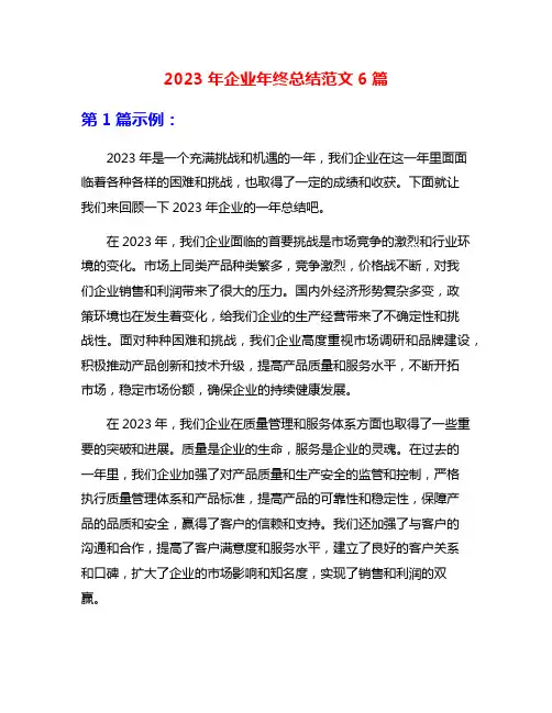 2023年企业年终总结范文6篇