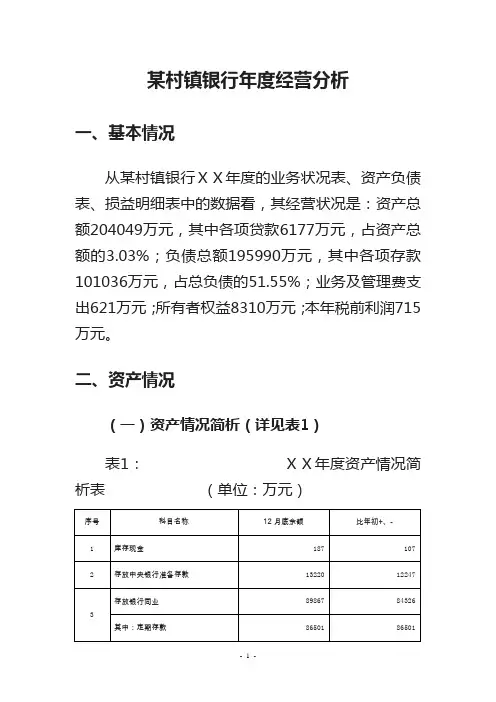 某村镇银行年度经营分析