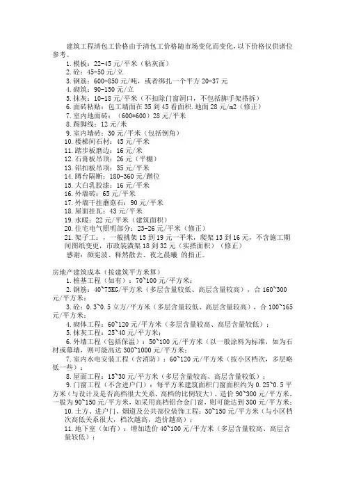 建筑成本核算清单