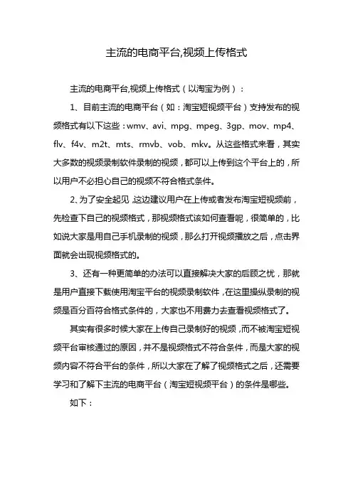 主流的电商平台,视频上传格式