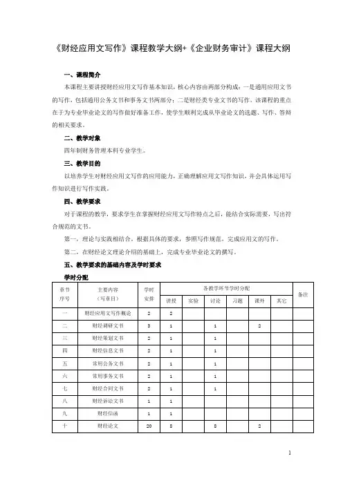 《财经应用文写作》课程教学大纲+《企业财务审计》课程大纲