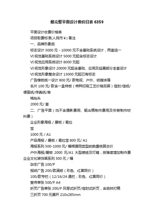 最完整平面设计费价目表6359