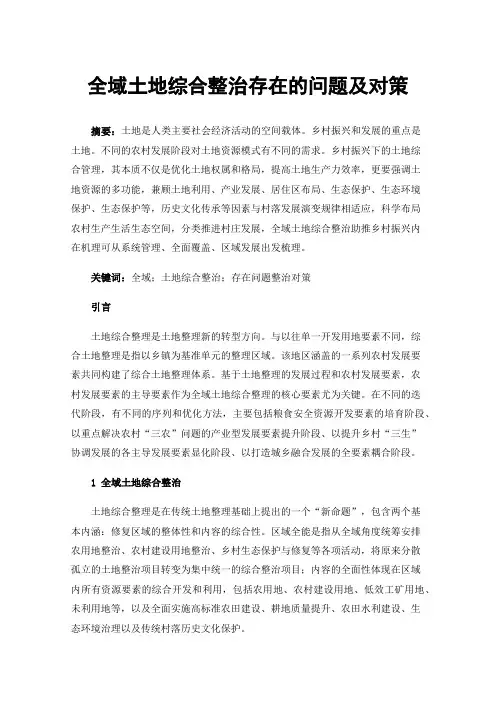 全域土地综合整治存在的问题及对策