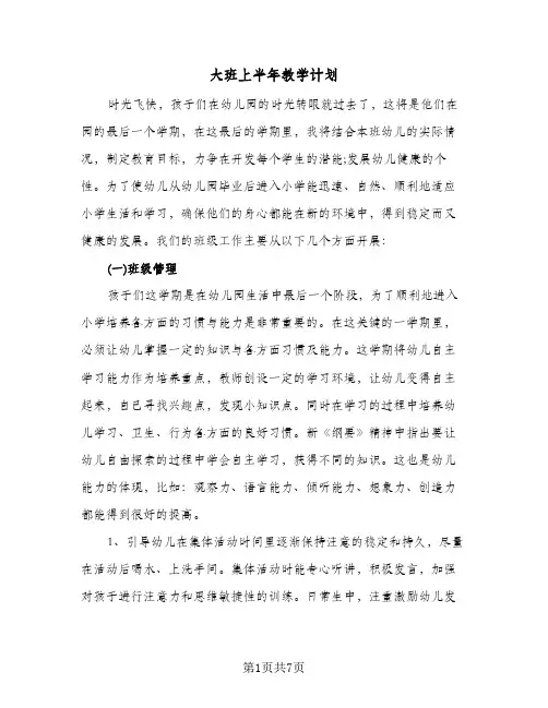 大班上半年教学计划(2篇)