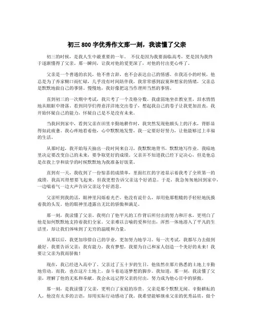 初三800字优秀作文那一刻,我读懂了父亲