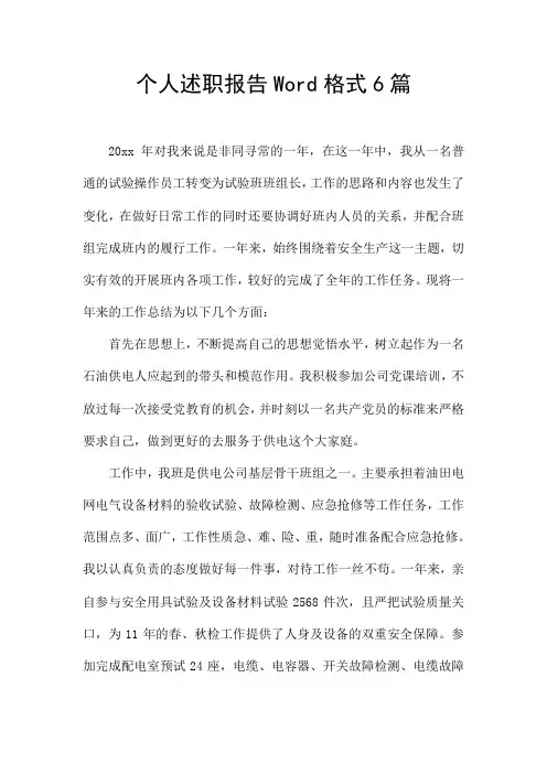个人述职报告Word格式6篇